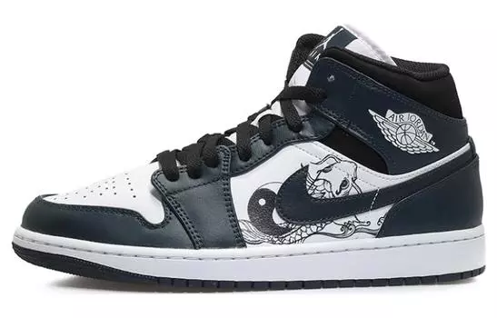 Кроссовки Air Jordan 1 Vintage Basketball Shoes Men Mid-Top Black/white/indigo
