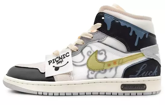 Кроссовки Air JORDAN 1 Vintage Basketball Shoes Men Mid-Top White Beige/Blue