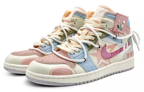 Кроссовки Air JORDAN 1 Vintage Basketball Shoes Men Mid-Top Pink Blue