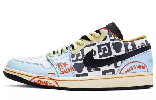 Кроссовки Air JORDAN 1 Vintage Basketball Shoes Men Low-Top Black Yellow/Blue