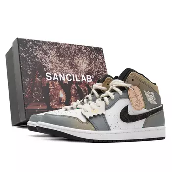 Кроссовки Air JORDAN 1 Vintage Basketball Shoes Men Mid-Top White Gray Yellow