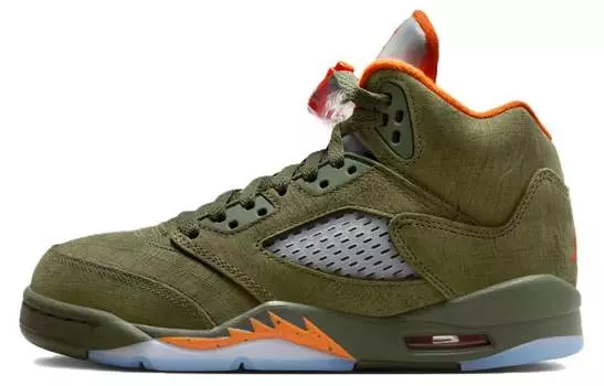 Jordan Air Jordan 5 Винтажные баскетбольные кроссовки женские, Army Olive/Solar Orange