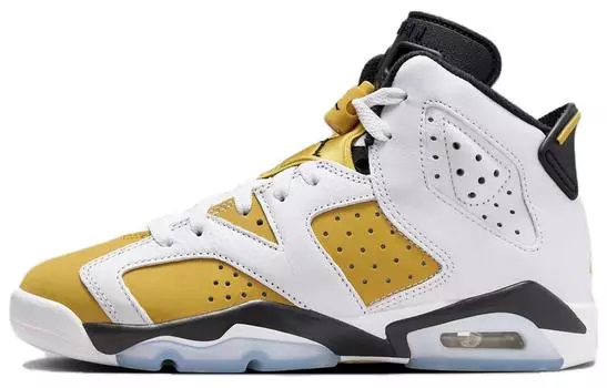 Jordan Air Jordan 6 Винтажные баскетбольные кроссовки женские, White/Black/Yellow Ochre