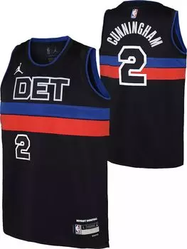 Jordan Черная майка Nike Youth Detroit Pistons Cade Cunningham #2 Dri-FIT Swingman