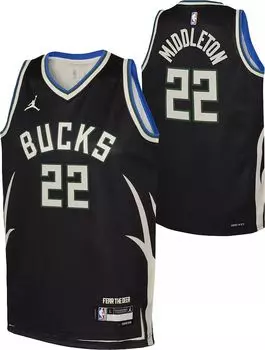 Jordan Черная майка Nike Youth Milwaukee Bucks Khris Middleton # 22 Dri-FIT Swingman