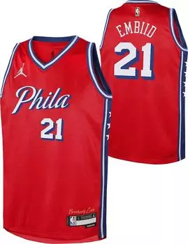 Jordan Красная майка Nike Youth Philadelphia 76ers Джоэл Эмбиид № 21 Dri-FIT Swingman