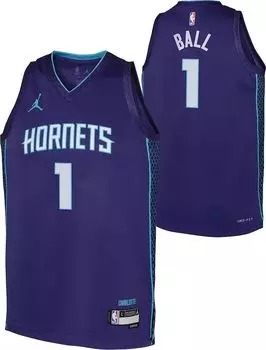 Jordan Молодежная футболка Nike Charlotte Hornets LaMelo Ball #1 фиолетового цвета Dri-FIT Swingman