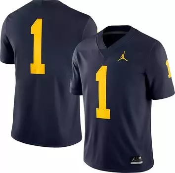 Jordan Мужская футбольная майка Nike Michigan Wolverines #1 синего цвета Dri-FIT Game