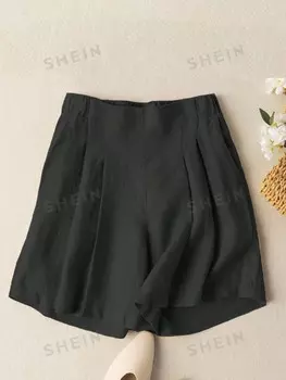 JORESS Летние повседневные однотонные шорты со складками большого размера Shein, черный