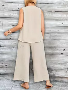 JORESS Женский простой однотонный топ без рукавов больших размеров и длинные брюки, комплект из двух предметов Shein, абрикосовый