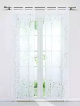 Joyswahl Комплект из 2 раздвижных штор с петлями Современный комплект штор из вуали с узором ветвей Полупрозрачный белый В x Ш 225 x 57 см