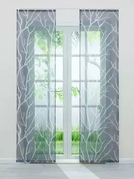 Joyswahl Набор из 2 раздвижных штор Панельные шторы на липучке Вуаль с серым узором в виде ветвей Ш x В 57 x 245 см Серый Упаковка из 2 шт.