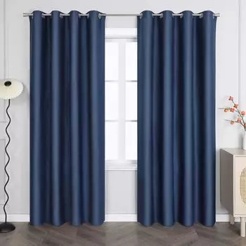Joyswahl непрозрачные шторы, плотные шторы с люверсами, двусторонняя льняная термозавеса, однотонная В x Ш 225 x 140 см, синяя, 1 шт., синий