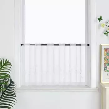 Joyswahl панельная штора-вуаль занавеска-бистро с вышивкой кухонные шторы деревенский дом прозрачные белые Ш x В 90 x 45 см, белый