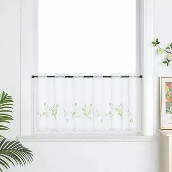 Joyswahl панельная штора-вуаль занавеска-бистро с вышивкой кухонные шторы загородный дом прозрачные зеленые Ш x В 90 x 45 см, зеленый