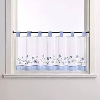 Joyswahl Панельные шторы Петли для штор в стиле бистро Современные кухонные шторы Короткие шторы в стиле кантри с вышивкой в виде ромашки Прозрачный синий В x Ш 45 x 140 см