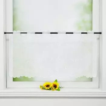 Joyswahl Панельные шторы Вуаль-бистро Штора с вышивкой листьев Прозрачные вышитые кухонные короткие шторы Белые В x Ш 30 x 90 см, белый