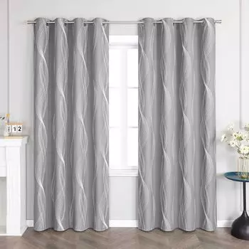 Joyswahl Плотные шторы Непрозрачные шторы с люверсами Современная тепловая штора для гостиной с узором «Волна воды» Серая В x Ш 225 x 135 см 1 шт., серый