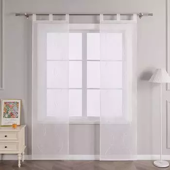 Joyswahl раздвижные шторы с петлями, панельные шторы, раздвижные шторы с волновой вышивкой бисером, прозрачные, белые, Ш x В 57 x 145 см, белый