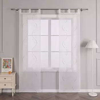 Joyswahl раздвижные шторы с петлями, панельные шторы, раздвижные шторы с волновой вышивкой бисером, прозрачный песок, Ш x В 57 x 145 см, бежевый