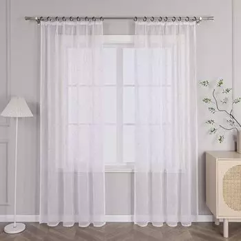 Joyswahl Вуаль (1 шт.) с круглым узором, рюшами, оконная занавеска с вышивкой, фиолетовая, В x Ш 175 x 140 см, фиолетовый