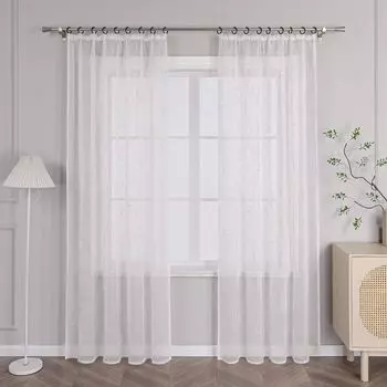 Joyswahl Вуаль (1 шт.) с круговым узором, рюшами, оконная занавеска с вышивкой, прозрачно-коричневая, В x Ш 225 x 140 см, коричневый