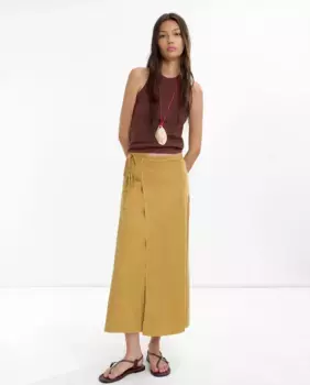 Юбка 100% лиоцелл миди с завязывающимися лямками в однотонном исполнении Parfois, горчичный