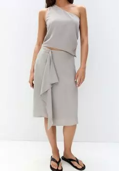 Юбка А-силуэта ASYMMETRIC MIDI PULL&BEAR, серый