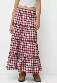 Юбка А-силуэта CHECK Bershka, Бордо