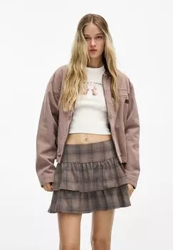 Юбка А-силуэта CHECK WITH RUFFLES PULL&BEAR, коричневый