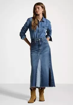 Юбка А-силуэта DECONSTRUCTED PATCHWORK DENIM SKIRT Ralph Lauren, синий деним