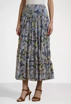 Юбка А-силуэта FLORAL CRINKLE GEORGETTE TIERED SKIRT Lauren Ralph Lauren, синий