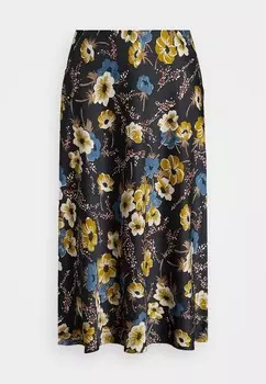 Юбка А-силуэта FLORAL SATIN CHARMEUSE MIDI SKIRT Ralph Lauren, черный