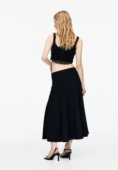 Юбка А-силуэта FLOUNCE- MIDI PULL&BEAR, черный
