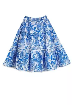 Юбка А-силуэта FLOWER PRINTED ELASTIC WAIST Koton, синий