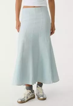 Юбка А-силуэта FLOWING MIDI Stradivarius, бирюзовый