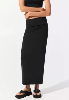 Юбка А-силуэта GATHERED - MIDI PULL&BEAR, черный