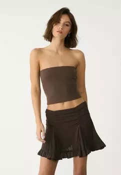 Юбка А-силуэта GATHERED Stradivarius, темно-коричневый