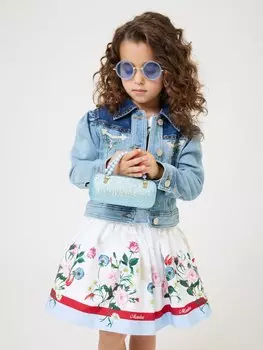 Юбка А-силуэта Gonna Increspata Con Stam Stars And Flower Monnalisa, цвет bianco/celeste