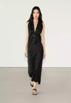 Юбка А-силуэта MIDI SKIRT EMBROIDERY Massimo Dutti, черный