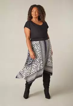 Юбка А-силуэта MONO PLACEMENT PRINT HANKY HEM Live Unlimited London, цвет black