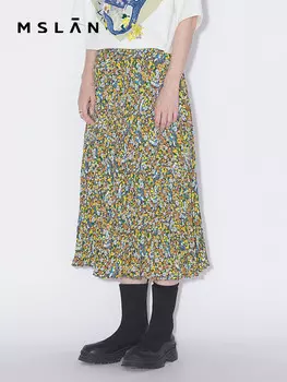 Юбка А-силуэта MSlan с цветочным принтом, горчично-желтый