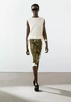 Юбка А-силуэта PRINTED FLOWING Massimo Dutti, темно-зеленый