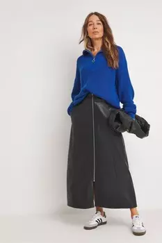 Юбка А силуэта с застежкой молнией из искусственной кожи Jd Williams, черный