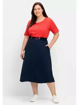 Юбка А-силуэта Sheego "больших размеров" с поясом на кулиске и боковыми карманами, синий