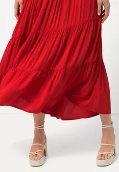 Юбка А-силуэта TIERED FLOUNCE PANEL ELASTIC WAIST Ulla Popken, красный