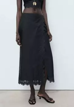 Юбка А-силуэта Wrap skirt Mango, черный