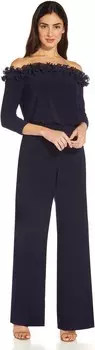 Юбка Adrianna Papell Off-the-Shoulder Ruffle Jumpsuit, темно-синий