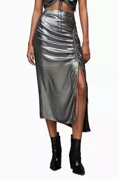 Юбка Allsaints Carla с эффектом металлик All Saints, серебряный
