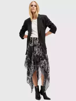 Юбка AllSaints Polly Hanky Hem Midi, цвет black/multi